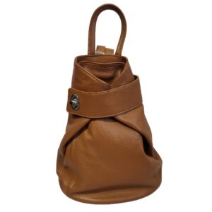 brown leather backpack with clasp and zip