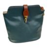 soft dark green leather messenger bag with brown strap