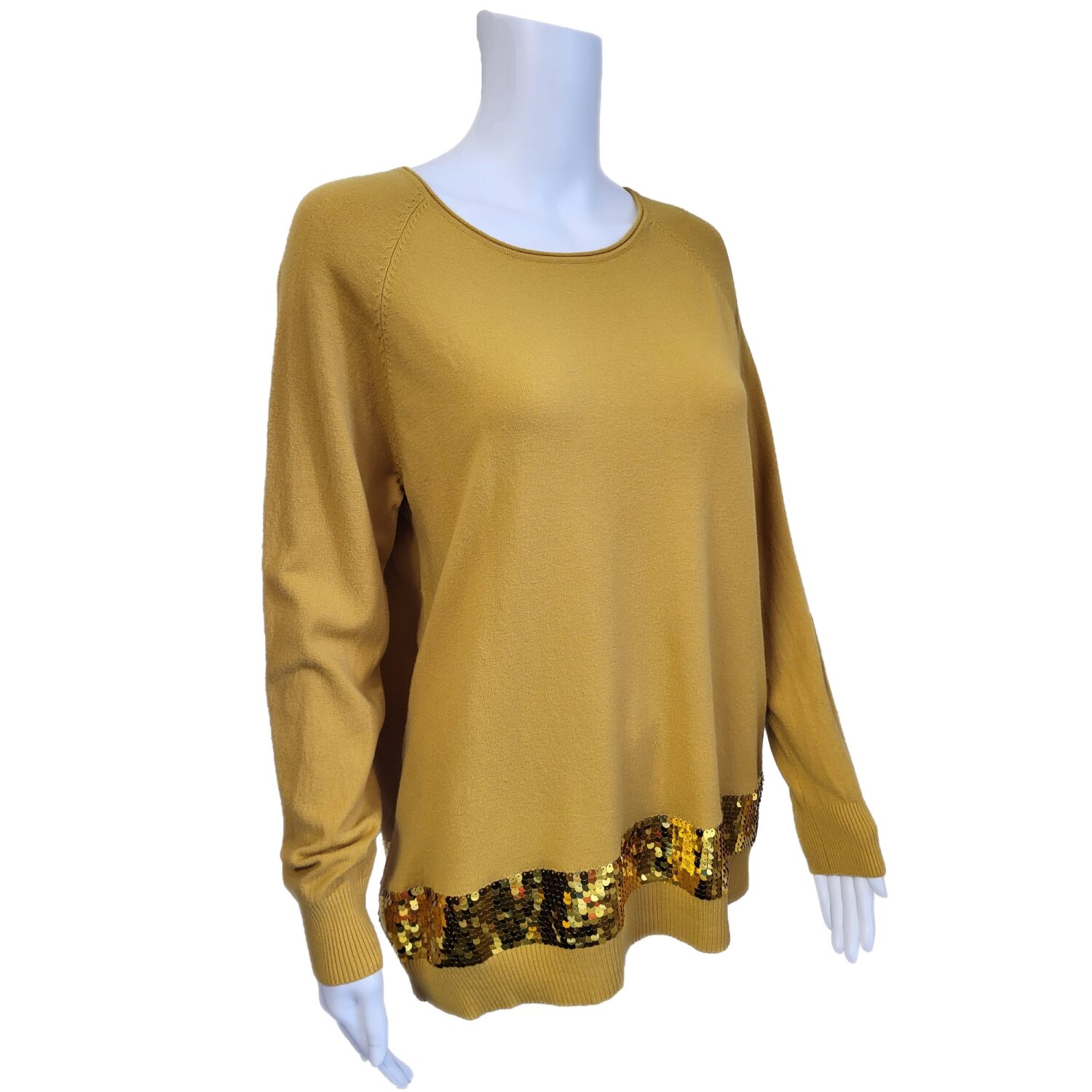 mustard yellow jumper with sequin detail side view