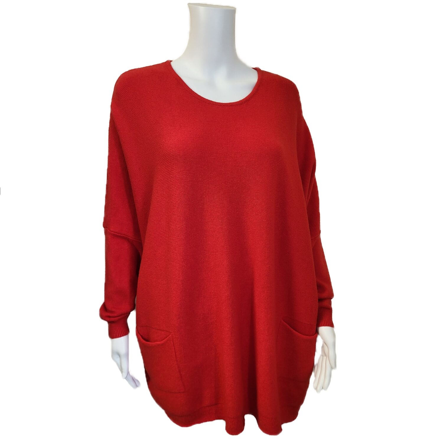 red cowl neck jumper with cowl removed