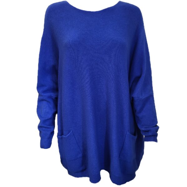 sapphire blue jumper with 2 pockets side view