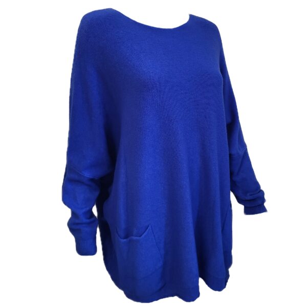 sapphire blue jumper with 2 pockets on the front
