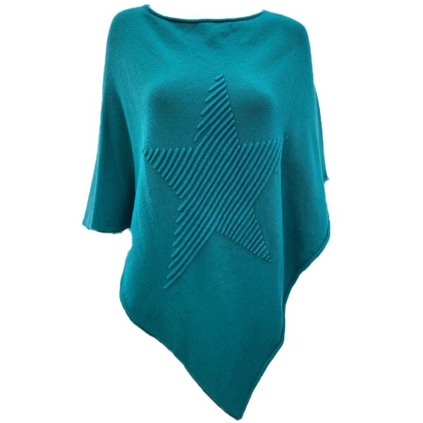 teal green star poncho with textured star