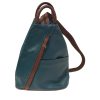 dark green soft leather backpack with brown handles