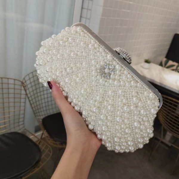 soft ivory pearl evening bag with handle