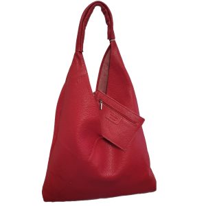 soft red leather slouch bag with attached purse