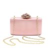 pale pink evening bag with gold chain strap and diamante rose clasp