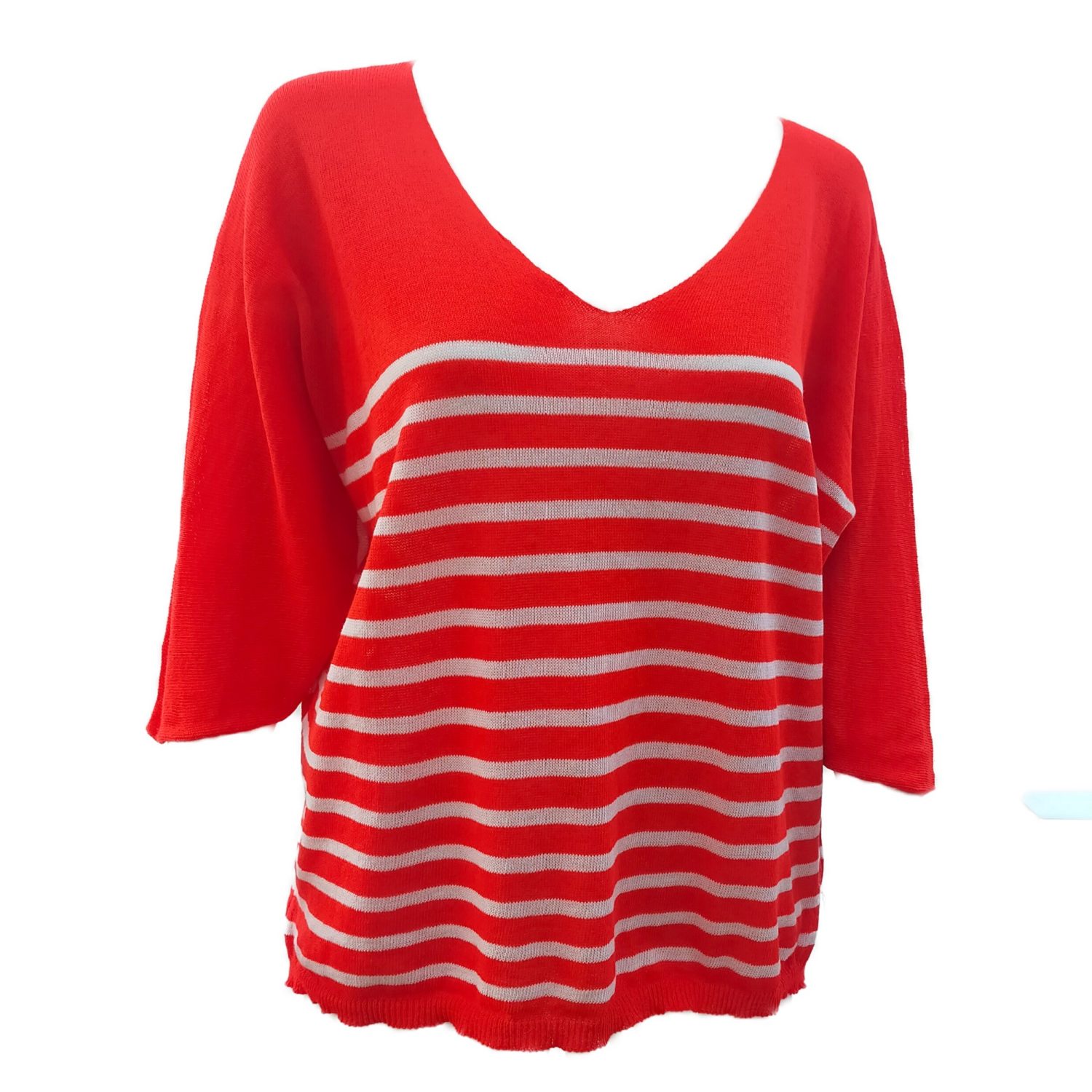 red and white striped top