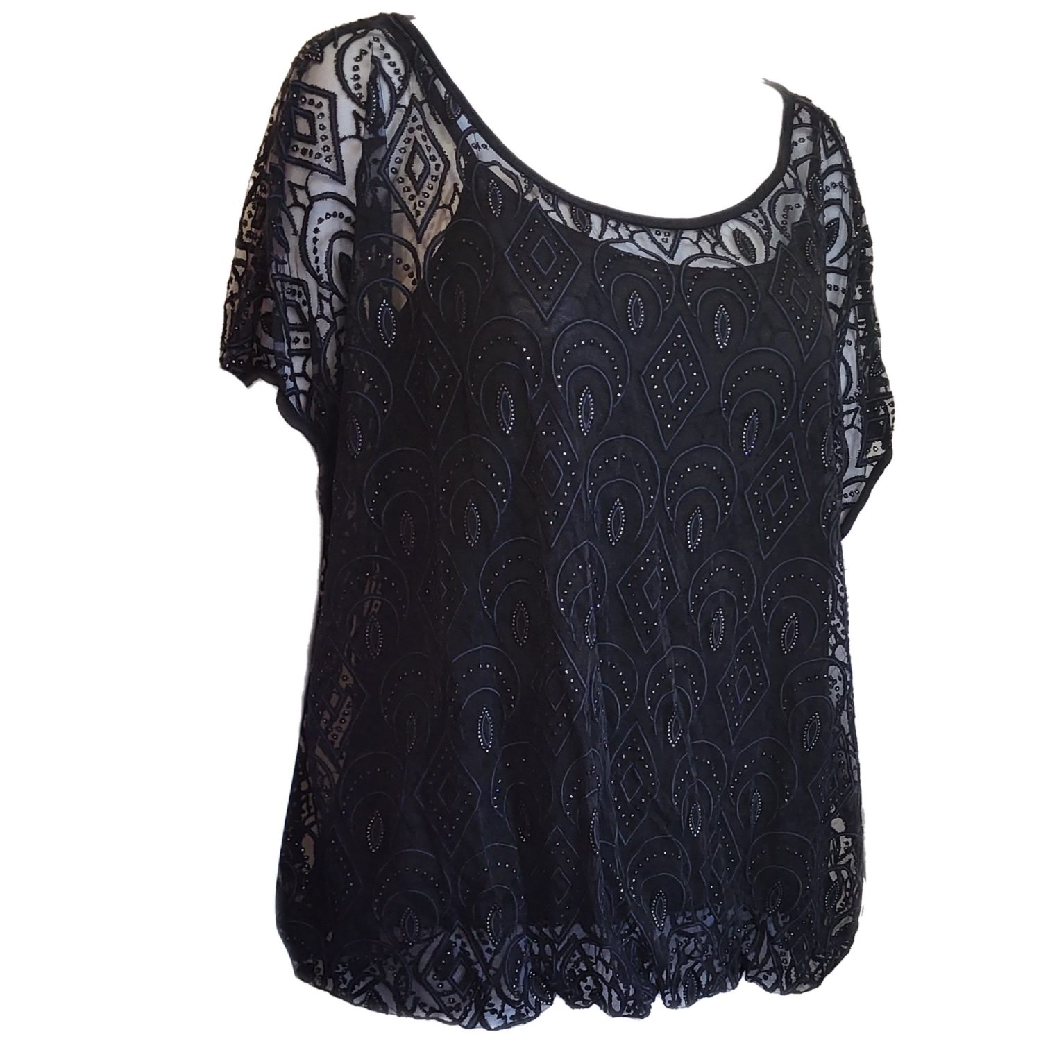 black short sleeved top with attached vest top