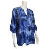 sapphire blue patterned blouse with 3/4 sleeves, swirl pattern