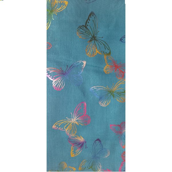 blue scarf with metallic multicoloured butterflies