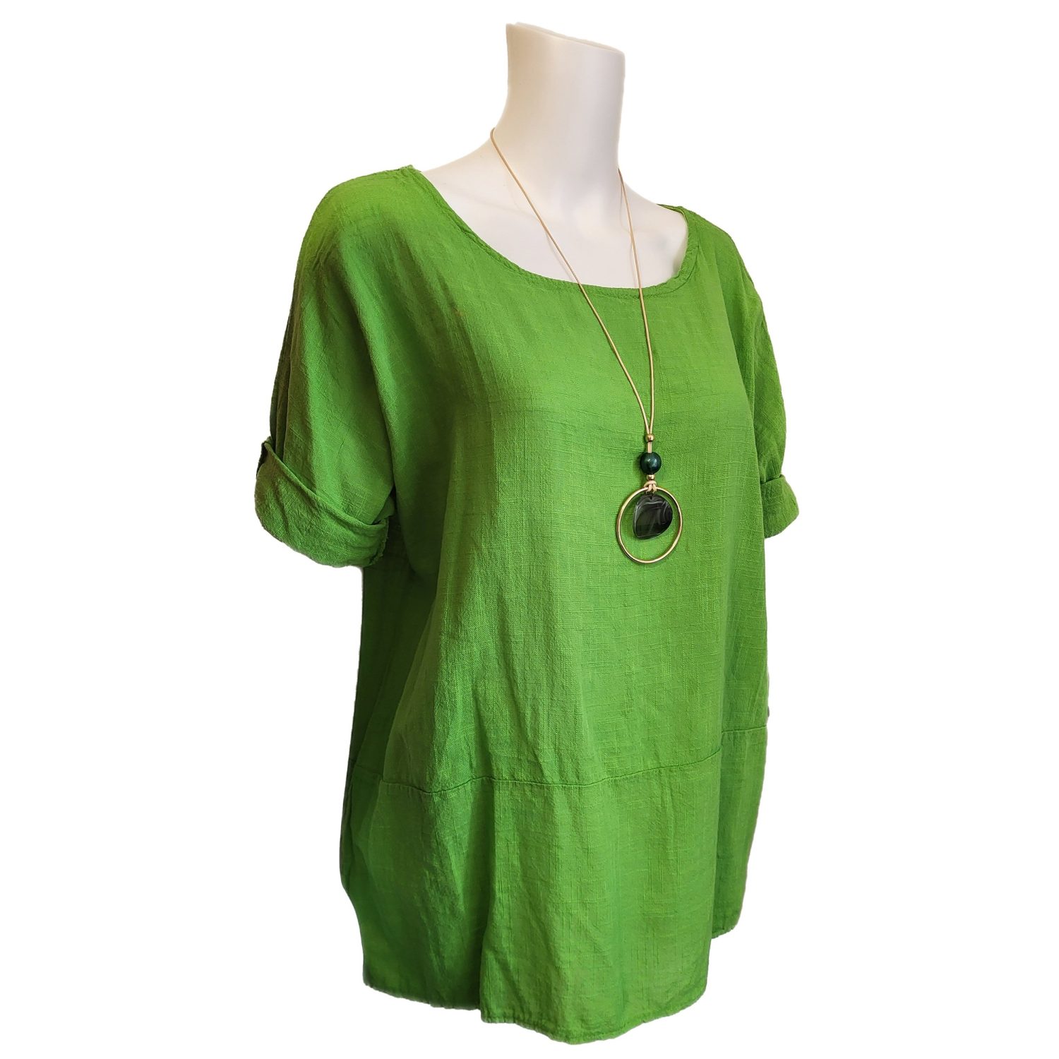 green top with 3/4 sleeves and free necklace