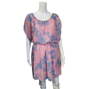 pale pink and pale blue dress with elasticated waist and neckline