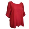 Red top with scoop neck and 3/4 sleeves