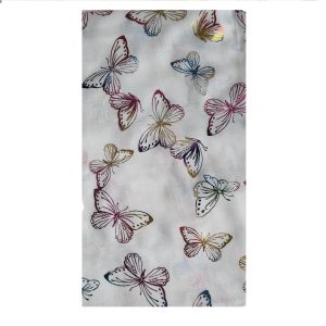 white scarf with outlined multicolour metallic butterflies