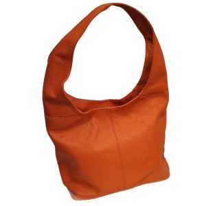 soft orange leather bag with integrated handle