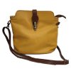 mustard yellow soft leather messenger bag with brown strap