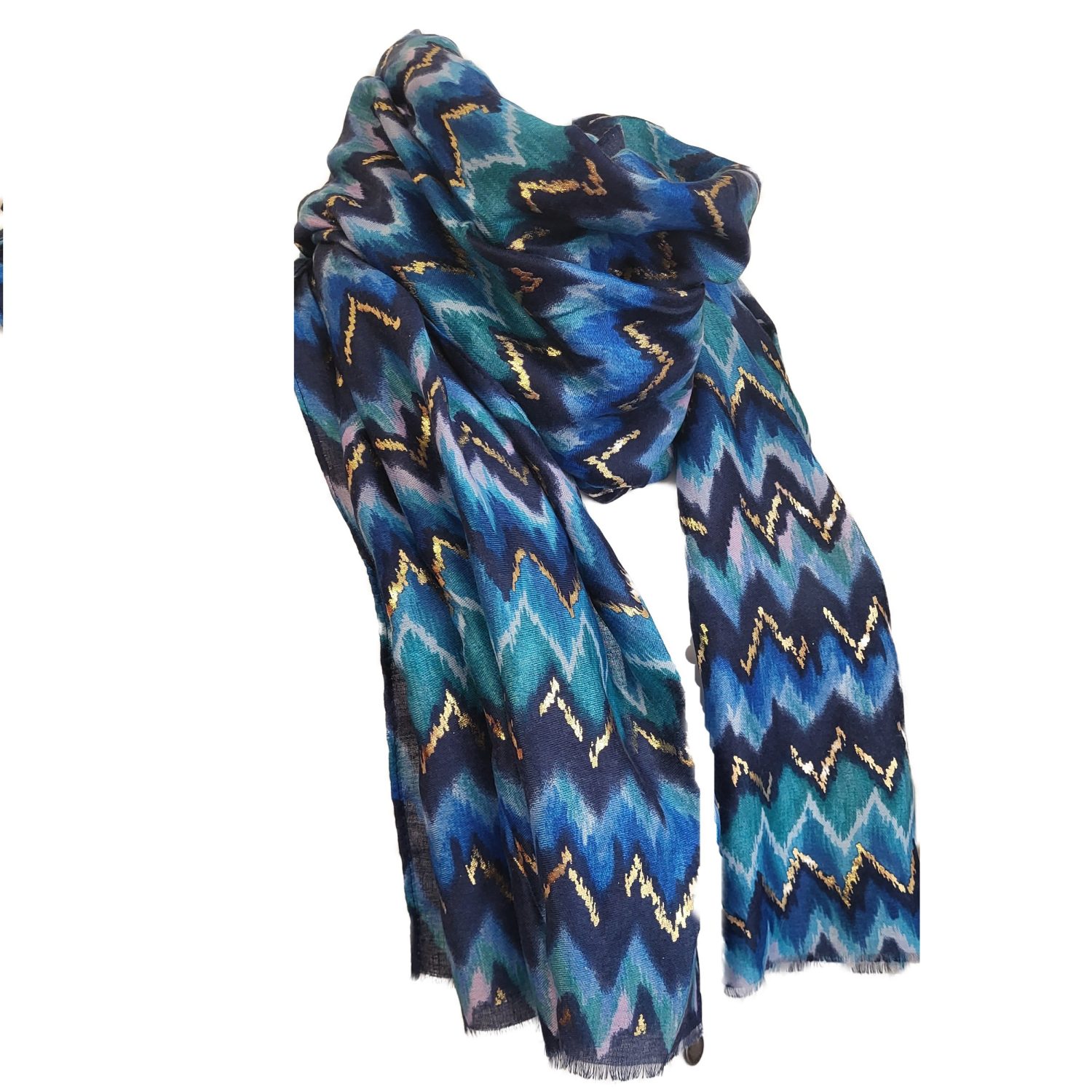 blue and gold zig zag scarf