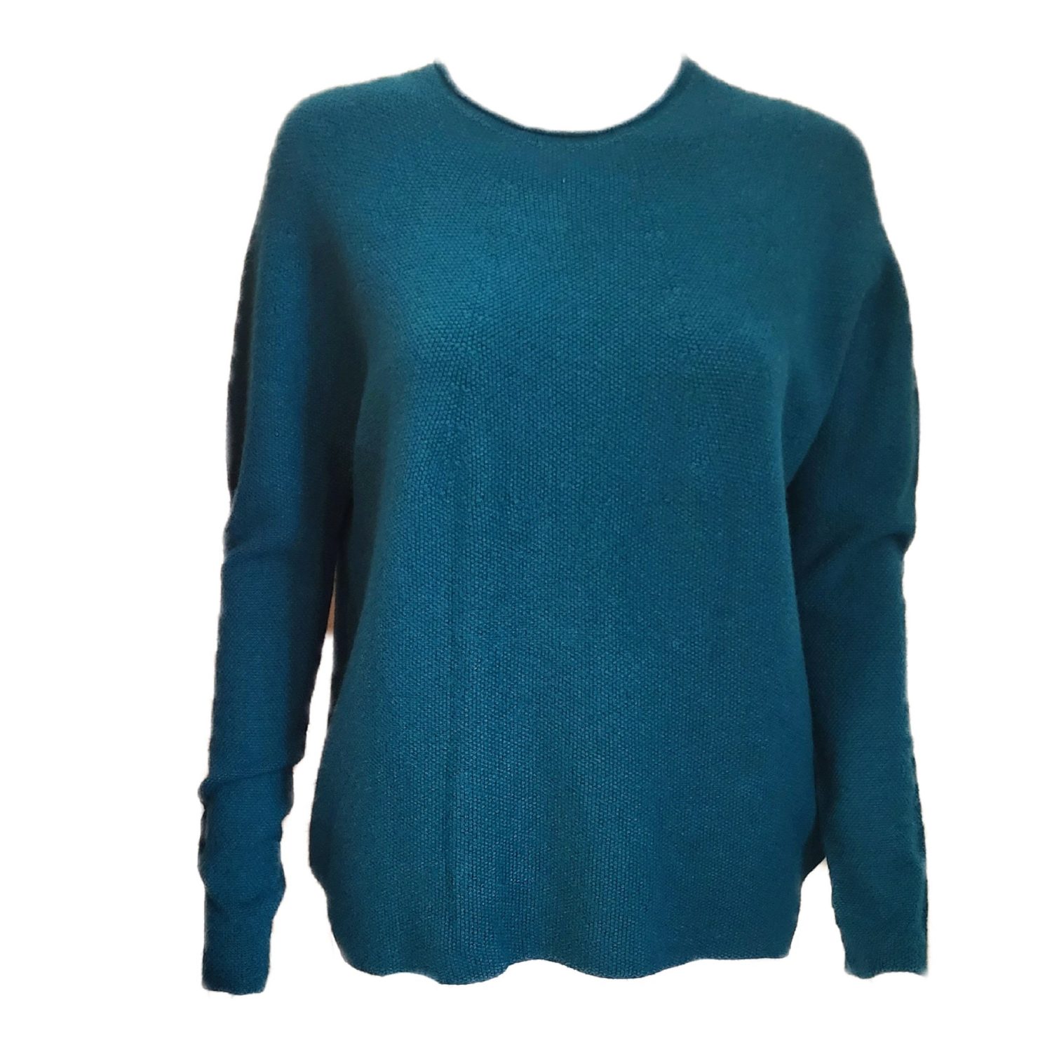 teal green jumper with round neck front view