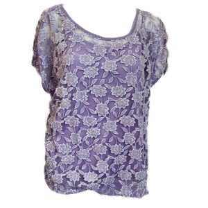 See through Lilac top with flower pattern and glitter. Attached vest top in lilac underneath.