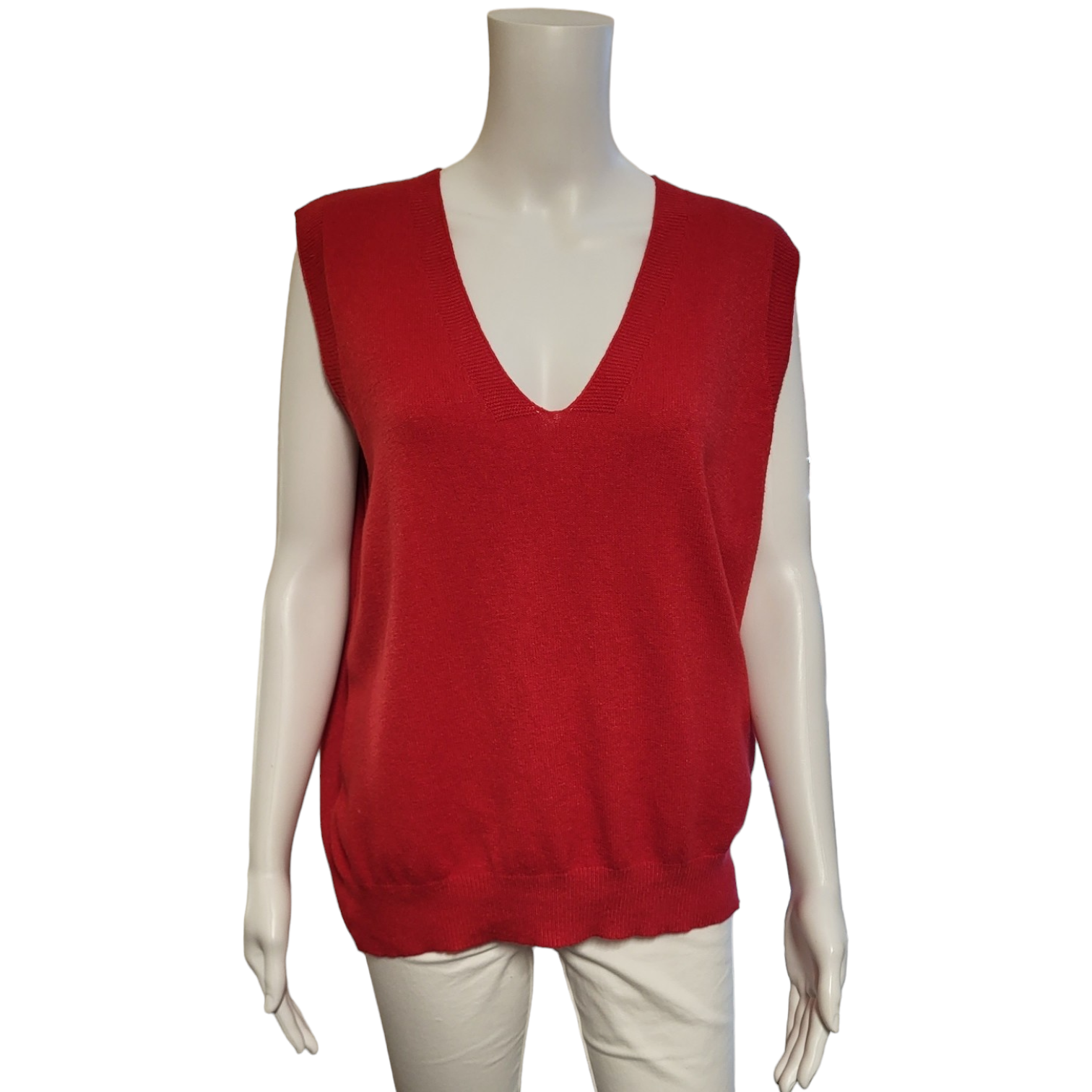 red v neck tank top front view
