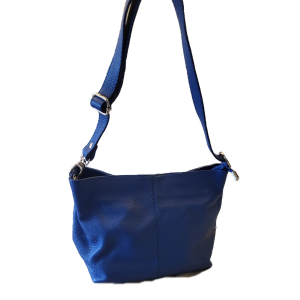 soft sapphire blue leather bag with long adjustable strap