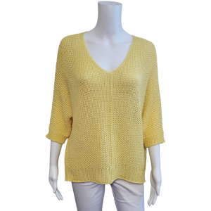lemon Open knit v necked jumper with 3/4 sleeves