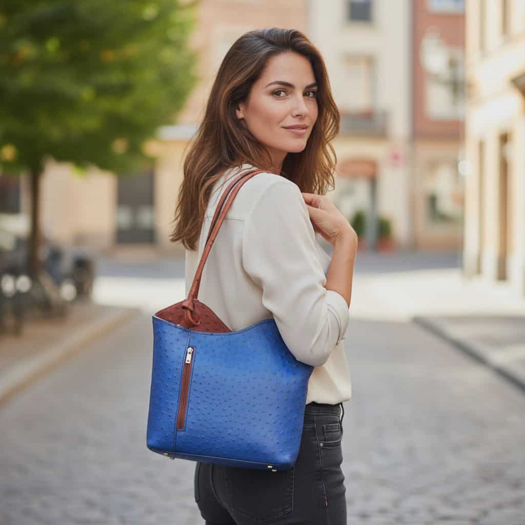A model wearing soft, lightweight wool cable knit sweater