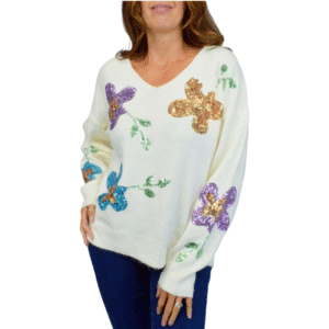 Cream Flower Sequin Jumper