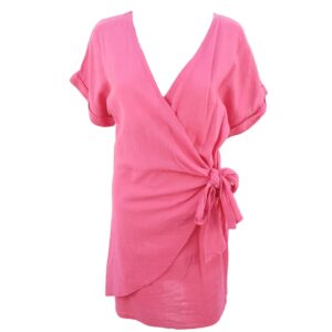 Pink Linen Summer Wrap Dress.