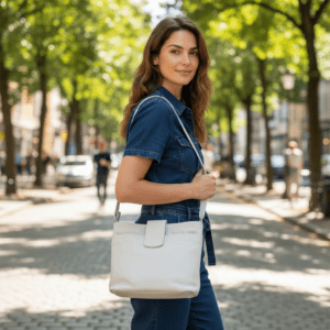 Large Cream Leather Messenger bag