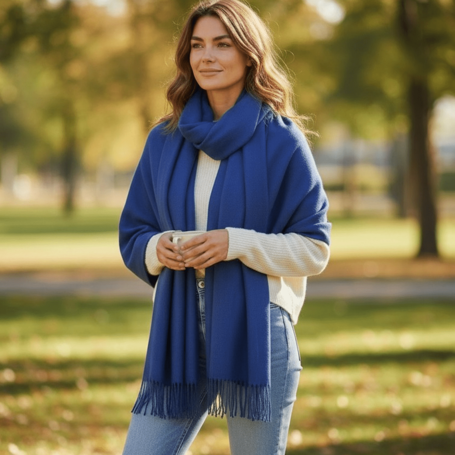 Sapphire Blue Cashmere Mix Scarf - Image 2