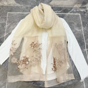 Beige Floral Embroidery Scarf