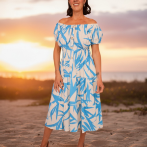 Blue and White Bardot Magic Dress