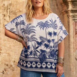White and Navy Palm Tree Top