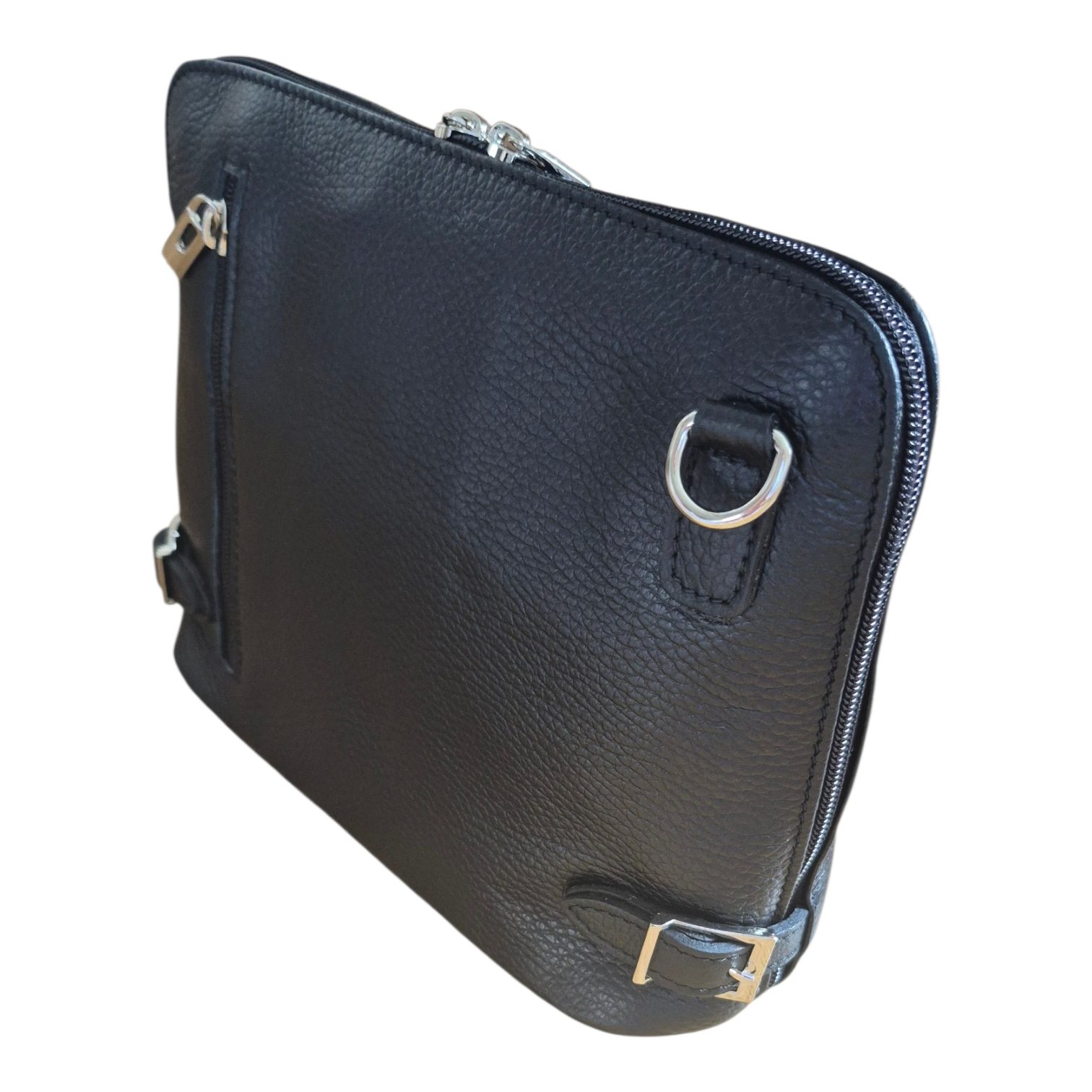 Black Leather Messenger Bag - Image 3