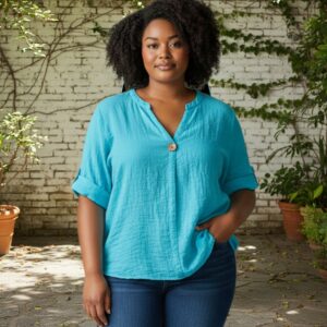 Blue Button Top