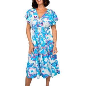 Blue and White V Neck Magic Dress