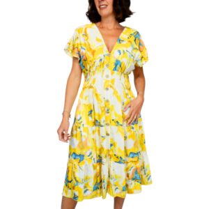 Yellow and Blue V Neck Magic Dress
