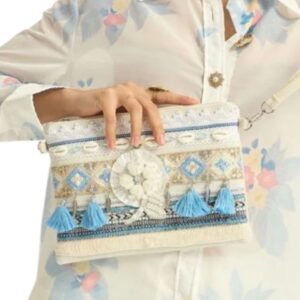 Cream and Blue Shell Bag